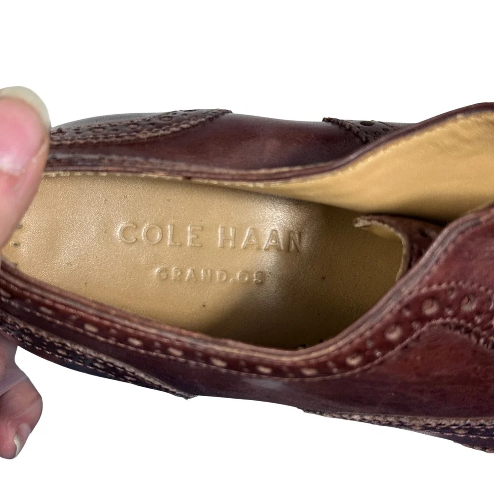 Cole Haan Wingtip Oxford Mens 8.5 Brown Leather Grand.OS Brogue Dress Shoes